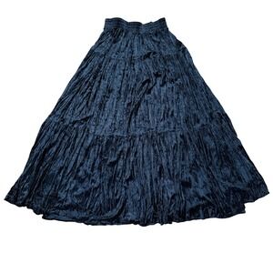 CLIO Black Velvet Tiered Maxi Skirt Elastic Waist Women Large L Goth Vampire